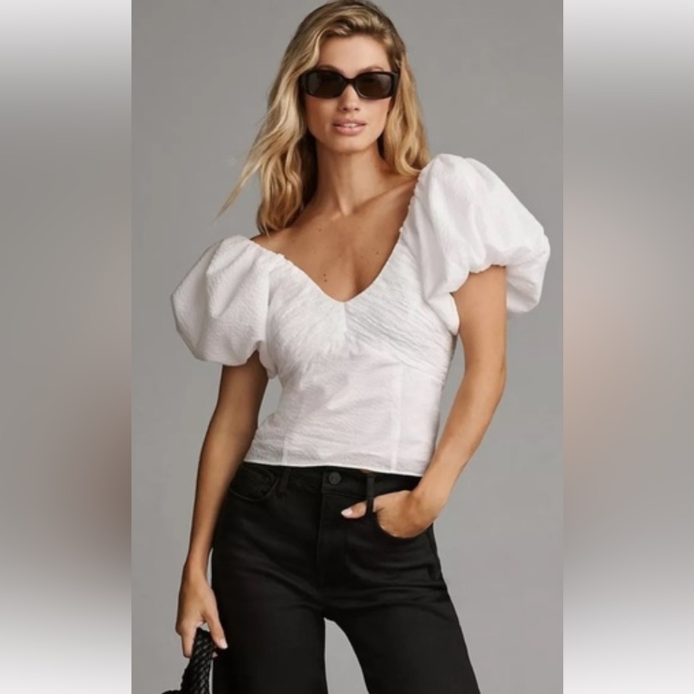 Frame Denim White Puff Sleeve Blouse